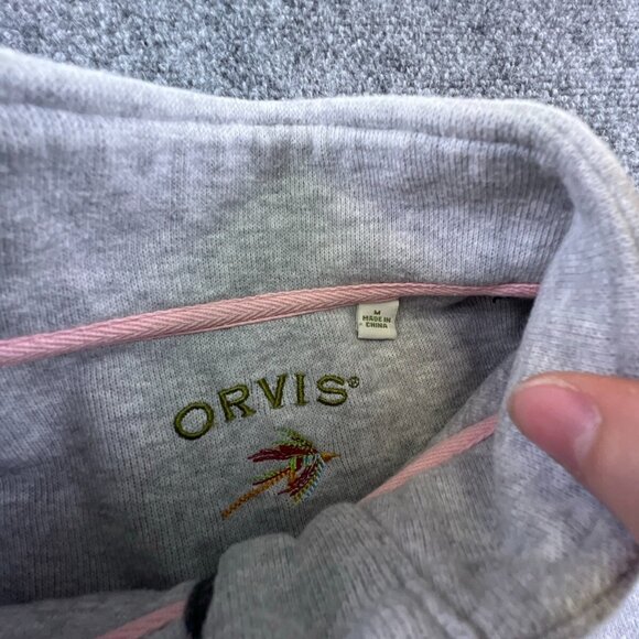 Orvis Womens Sweatshirt Pullover 1/4 Button Solid Gray Long Sleeve Knit Cotton - Picture 9 of 10